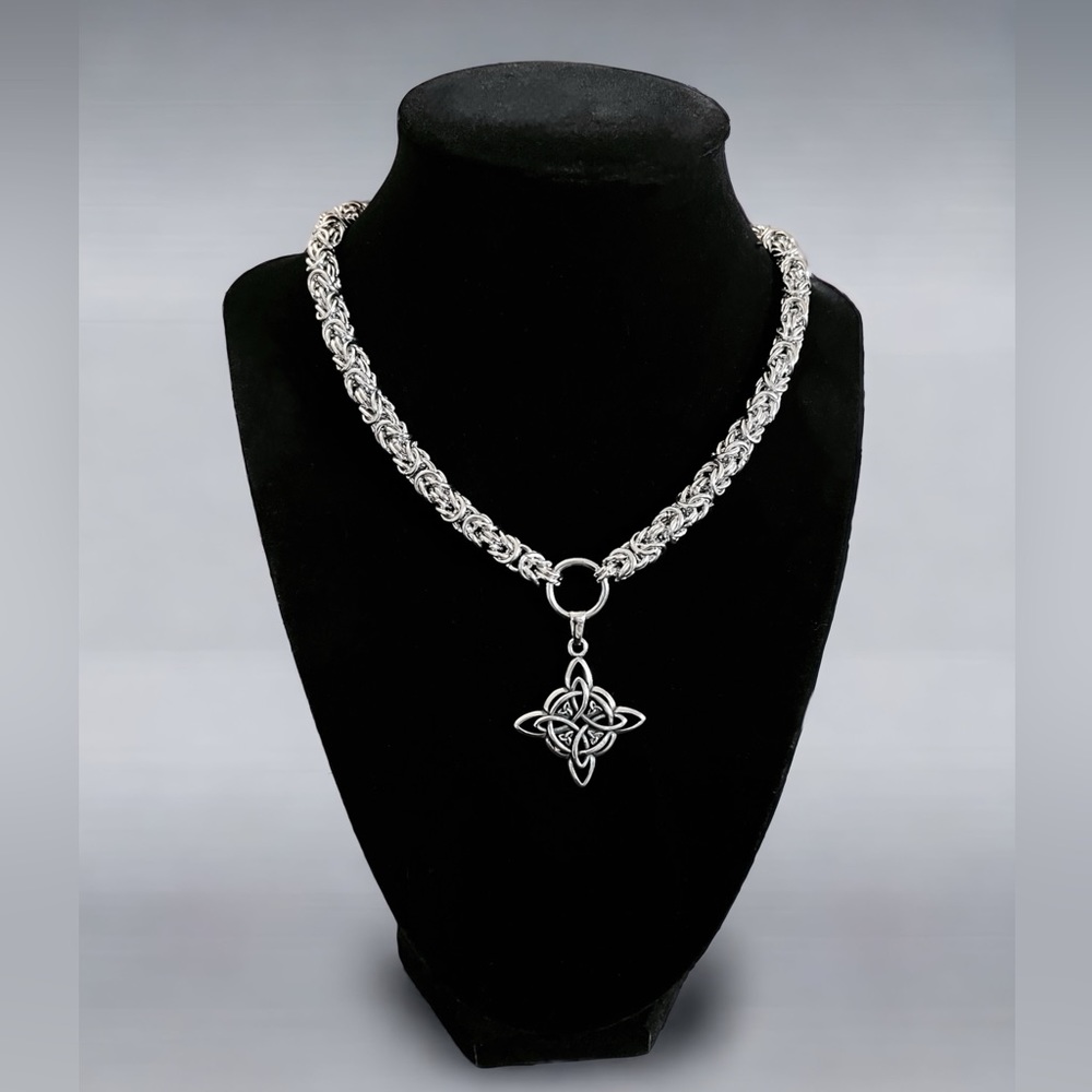 Handmade chain stainless steel bizantine maille link with celtic knot cross - Picture 8 of 12